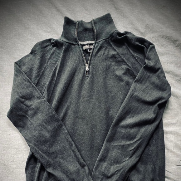 Black Cotton Cashmere 1/4 Zip Sweater - Picture 1 of 4